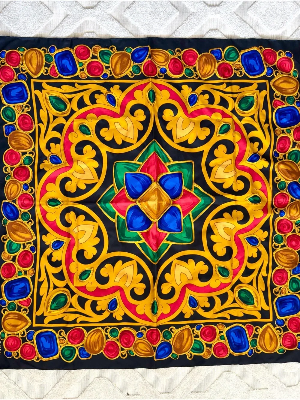 CHANEL 1980s silk Gripoix gemstone-print scarf
